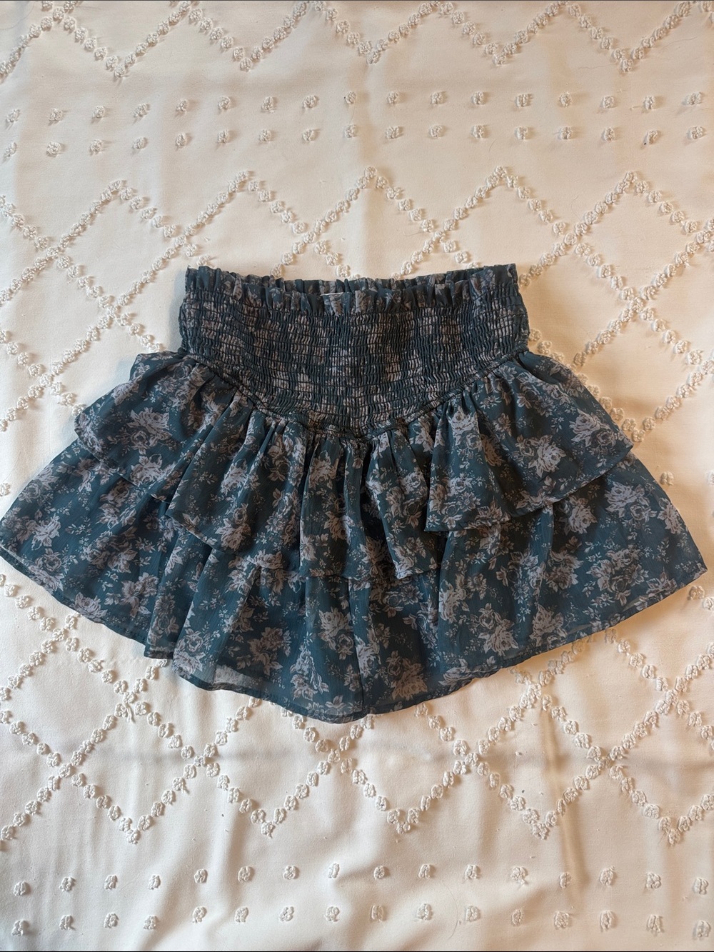 Altar'd State Blue Floral Smocked Tiered Mini Skirt Size Medium